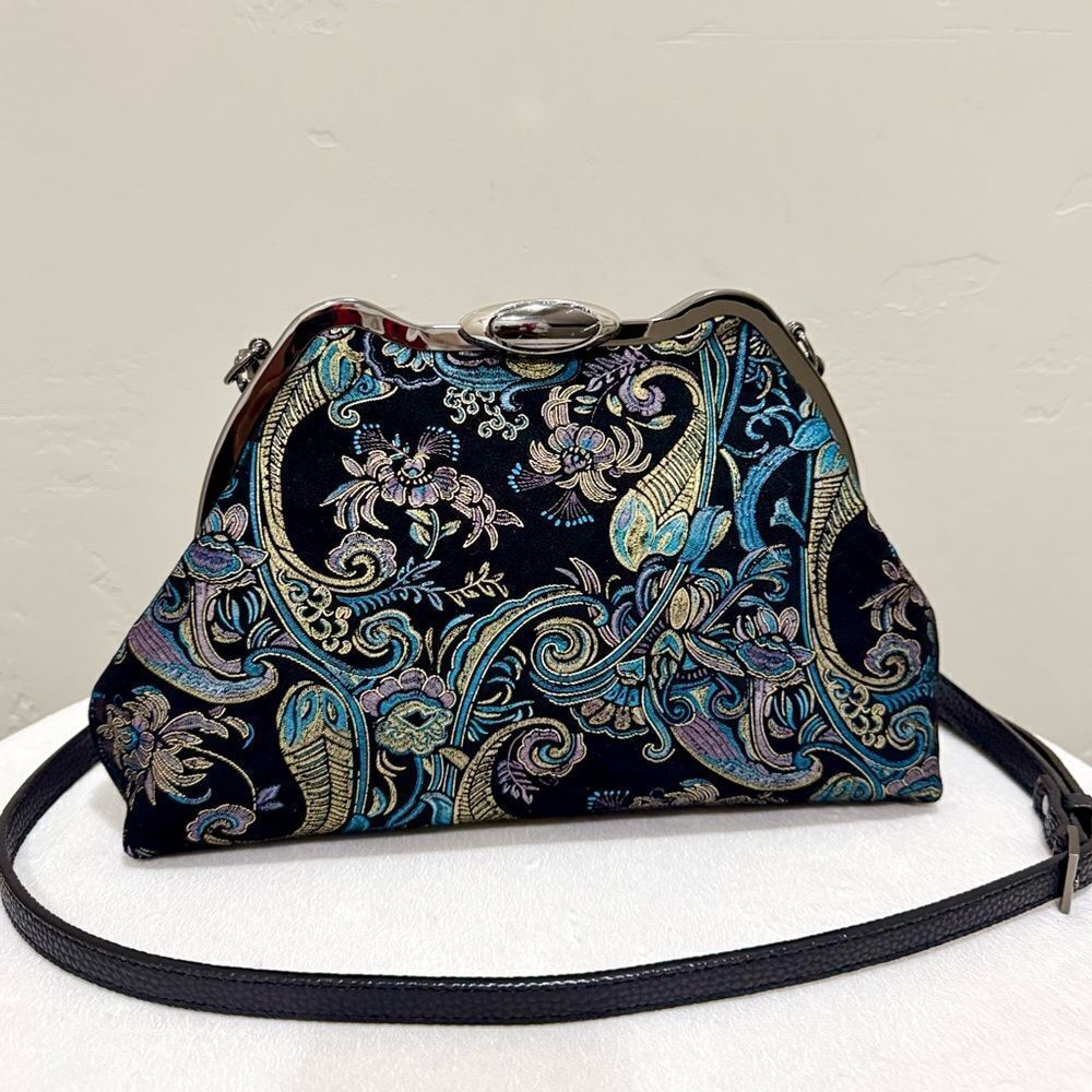 One Of A Kind! Unique Cowhide Embroidered Floral Print Handmade Metal Frame Bag
